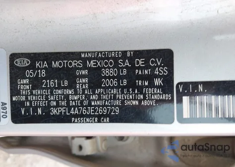 2018 Kia Forte Lx z USA, uszkodzony, nr VIN 3KPFL4A76JE269729